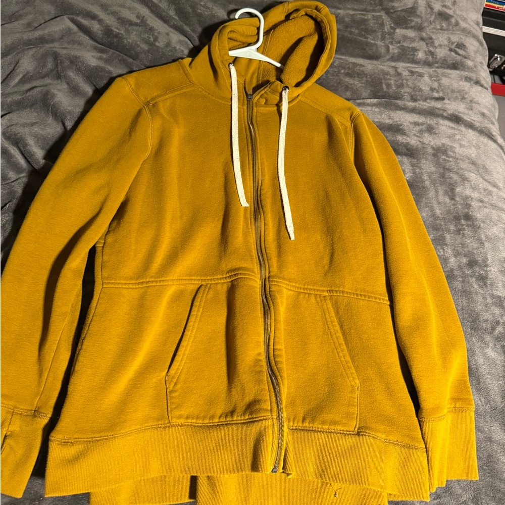 tek gear Mustard Yellow Full-Zip Hoodie with White Drawstrings
